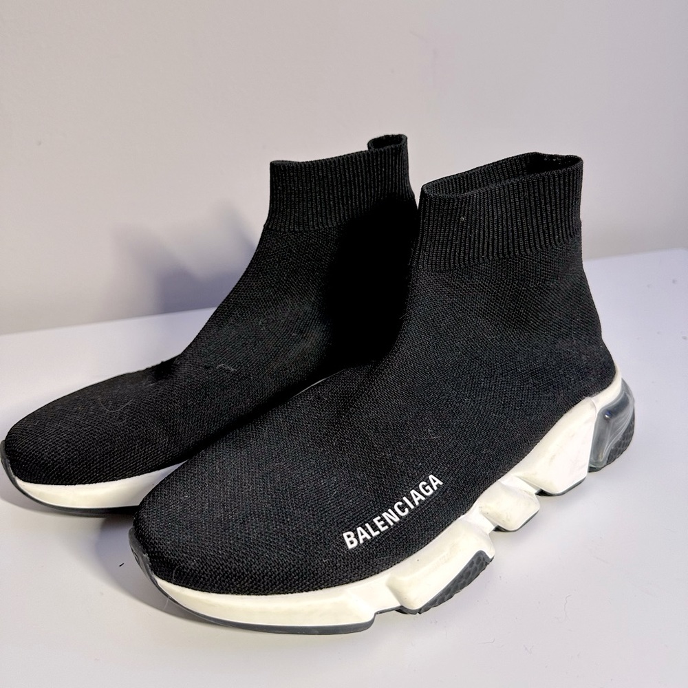Balenciaga Speed Recycled Knit Sneakers Black White (Size USA 9 EUR 39)